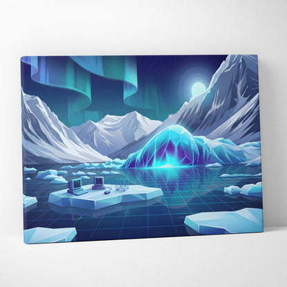 Vaporwave Neon Nightscape Canvas - Vaporwave Landscape Neon Blues Pinks Living Room Decor Dreamy Mood Synthwave Decor