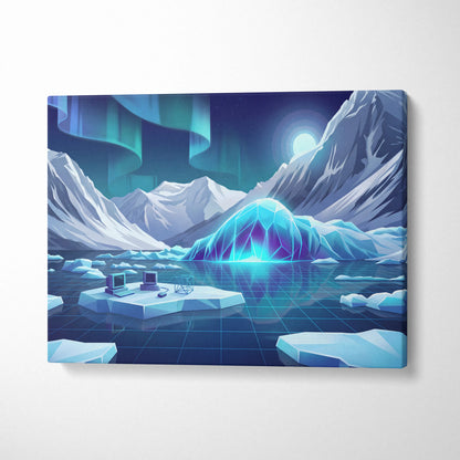 Vaporwave Neon Nightscape Canvas - Vaporwave Landscape Neon Blues Pinks Living Room Decor Dreamy Mood Synthwave Decor