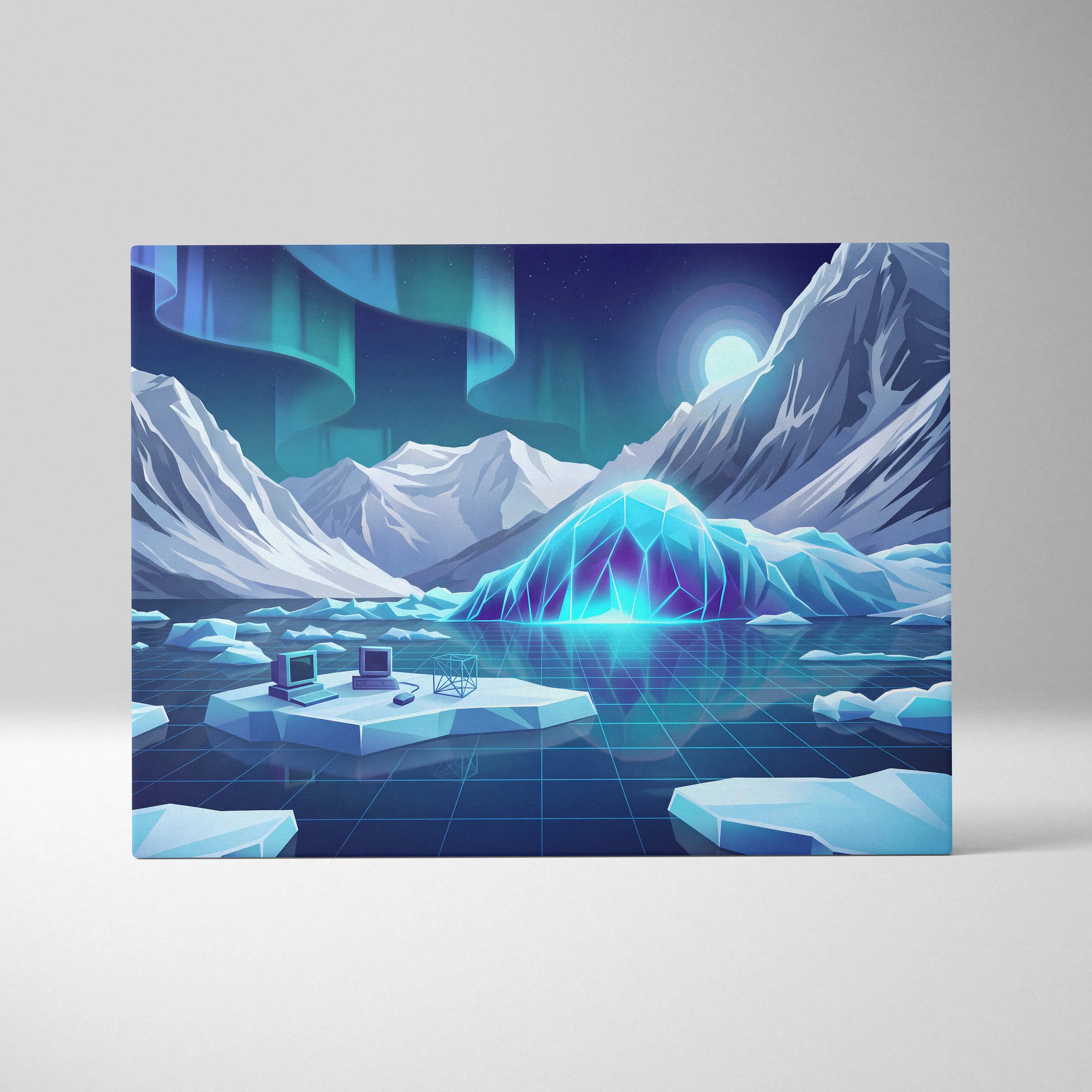Vaporwave Neon Nightscape Canvas - Vaporwave Landscape Neon Blues Pinks Living Room Decor Dreamy Mood Synthwave Decor
