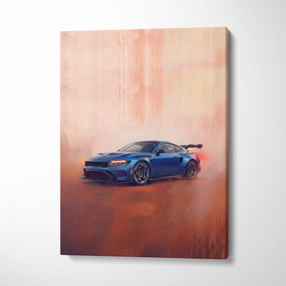 Blue dodge charger srt hellcat art print on canvas for living room ford mustang gtd inspired muscle car wall art