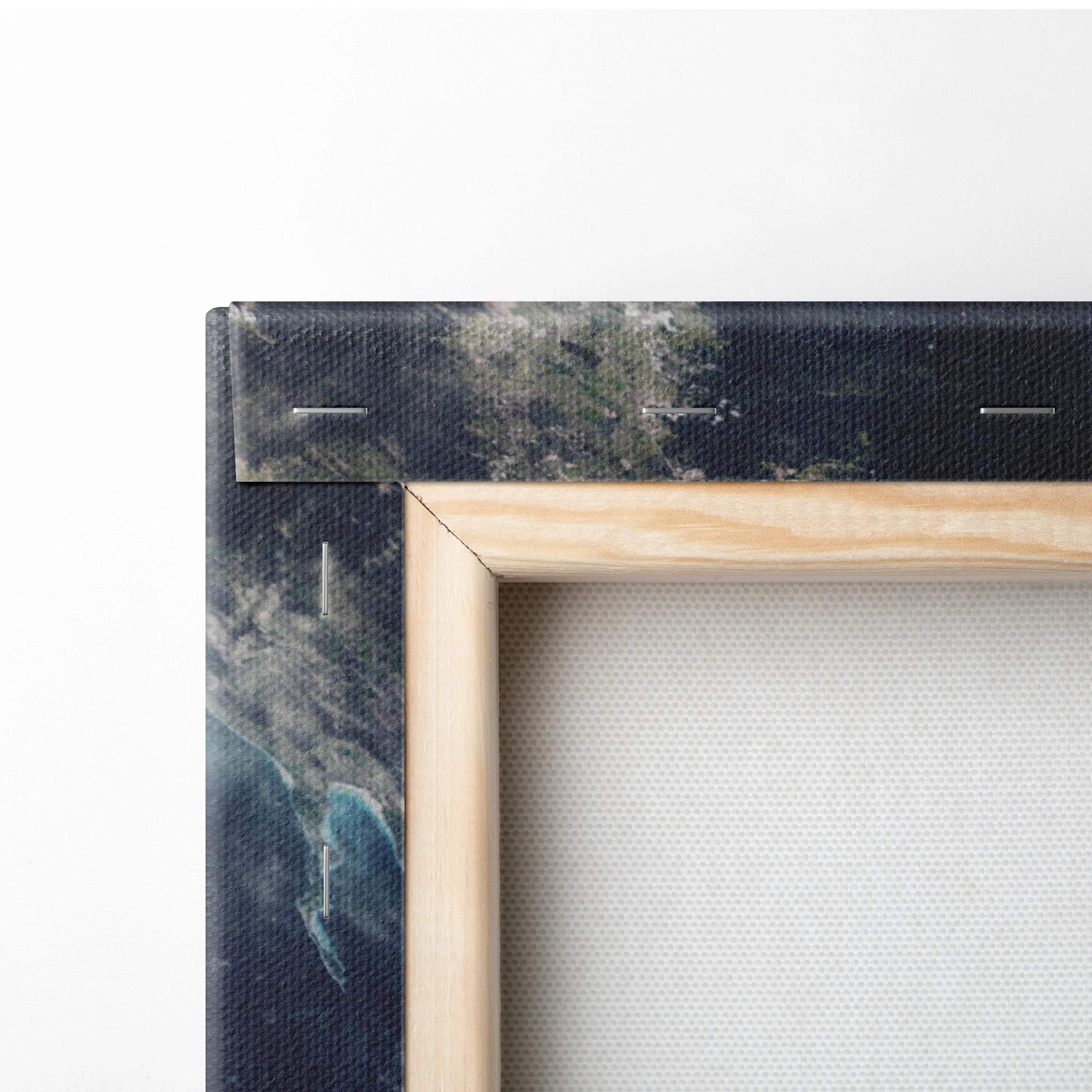 Light wood frame with Astronaut Above Earth surreal vortex canvas art
