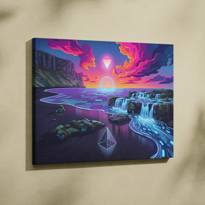 Neon Vaporwave Canvas Dreamscape - Vaporwave Canvas Neon Pink Purple Living Room Retro Futurism Dreamy Vaporwave Decor Canvas
