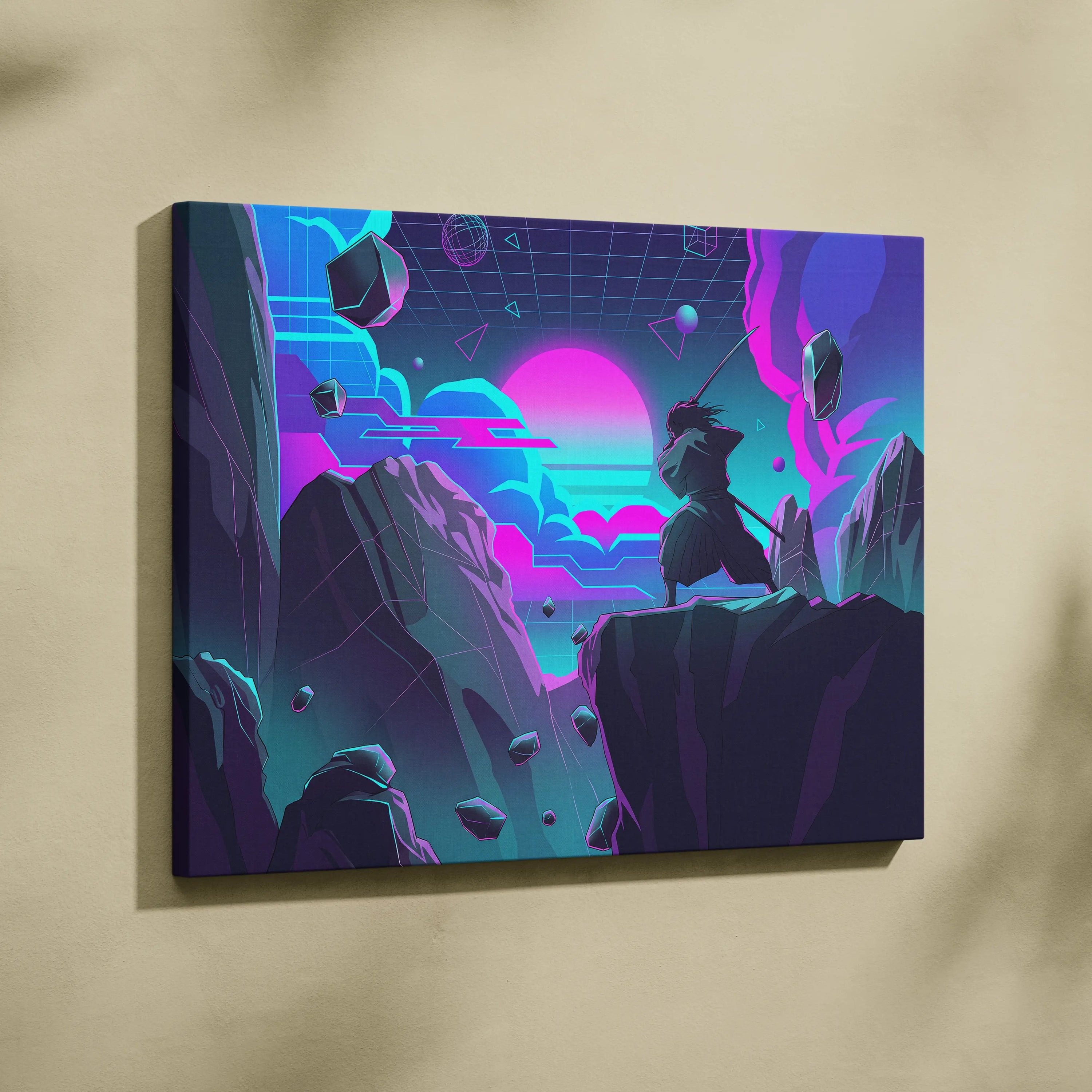 Vaporwave Neon Fantasy Canvas - Vaporwave Fantasy Canvas Neon Pink Teal Mood Dreamy Atmospheric Wall Art Cyberpunk