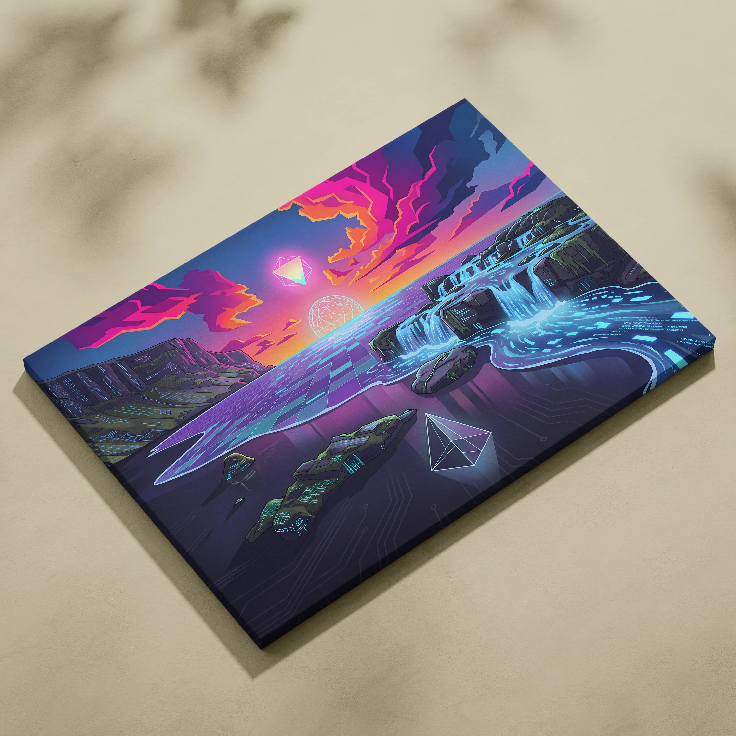 Neon Vaporwave Canvas Dreamscape - Vaporwave Canvas Neon Pink Purple Living Room Retro Futurism Dreamy Vaporwave Decor Canvas