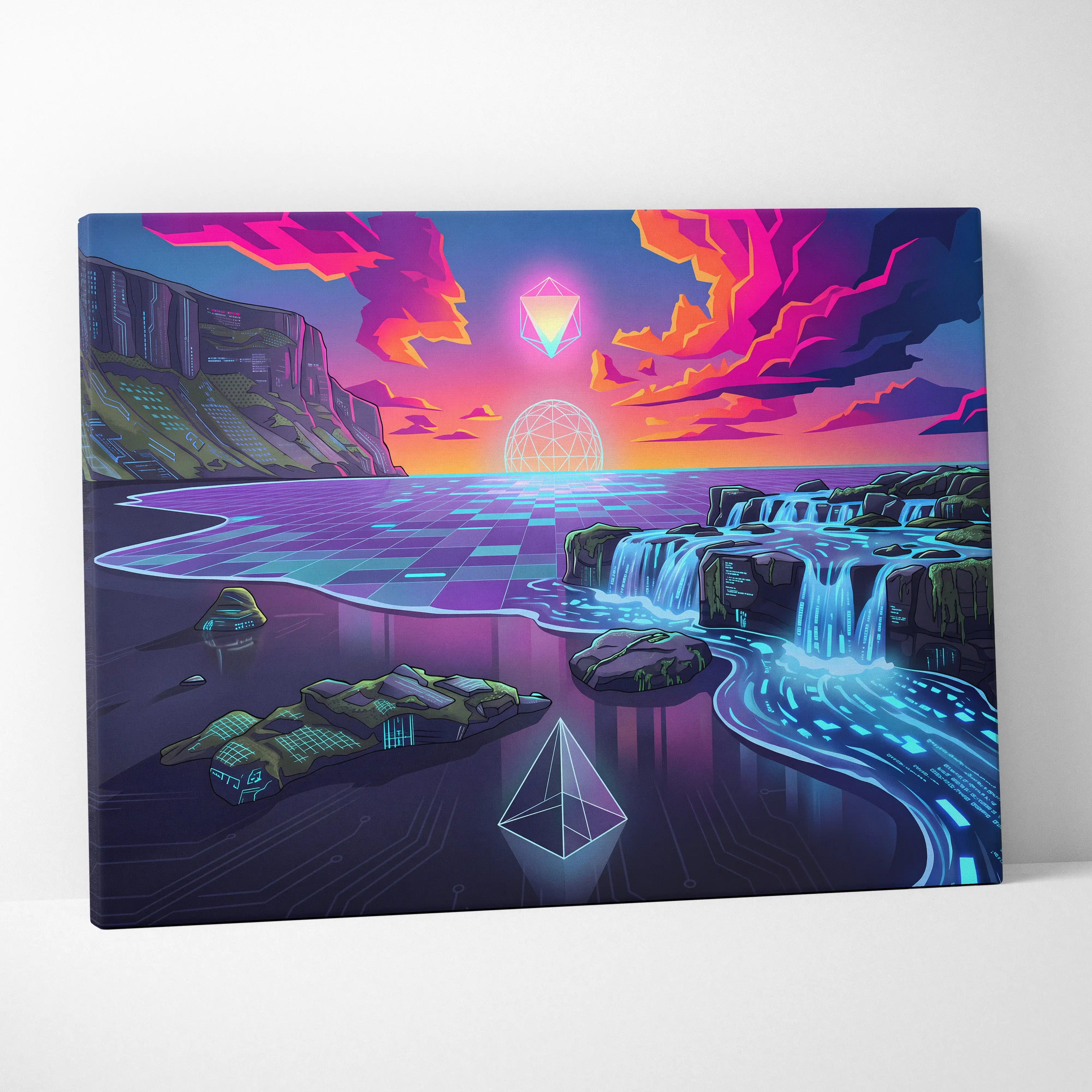 Neon Vaporwave Canvas Dreamscape - Vaporwave Canvas Neon Pink Purple Living Room Retro Futurism Dreamy Vaporwave Decor Canvas