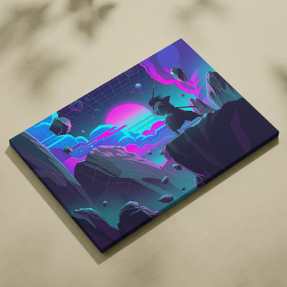 Vaporwave Neon Fantasy Canvas - Vaporwave Fantasy Canvas Neon Pink Teal Mood Dreamy Atmospheric Wall Art Cyberpunk