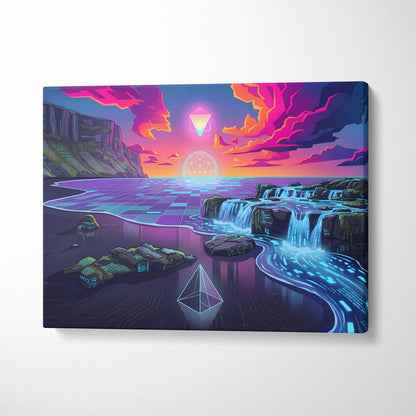 Neon Vaporwave Canvas Dreamscape - Vaporwave Canvas Neon Pink Purple Living Room Retro Futurism Dreamy Vaporwave Decor Canvas