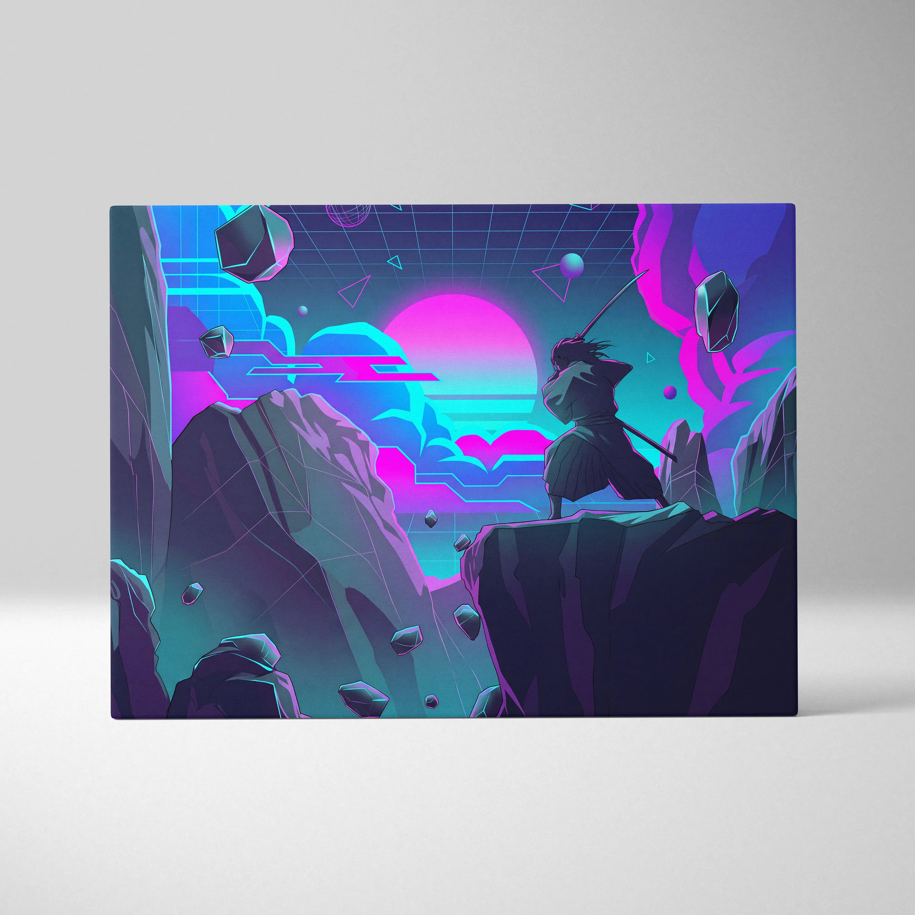 Vaporwave Neon Fantasy Canvas - Vaporwave Fantasy Canvas Neon Pink Teal Mood Dreamy Atmospheric Wall Art Cyberpunk