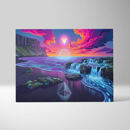 Neon Vaporwave Canvas Dreamscape - Vaporwave Canvas Neon Pink Purple Living Room Retro Futurism Dreamy Vaporwave Decor Canvas