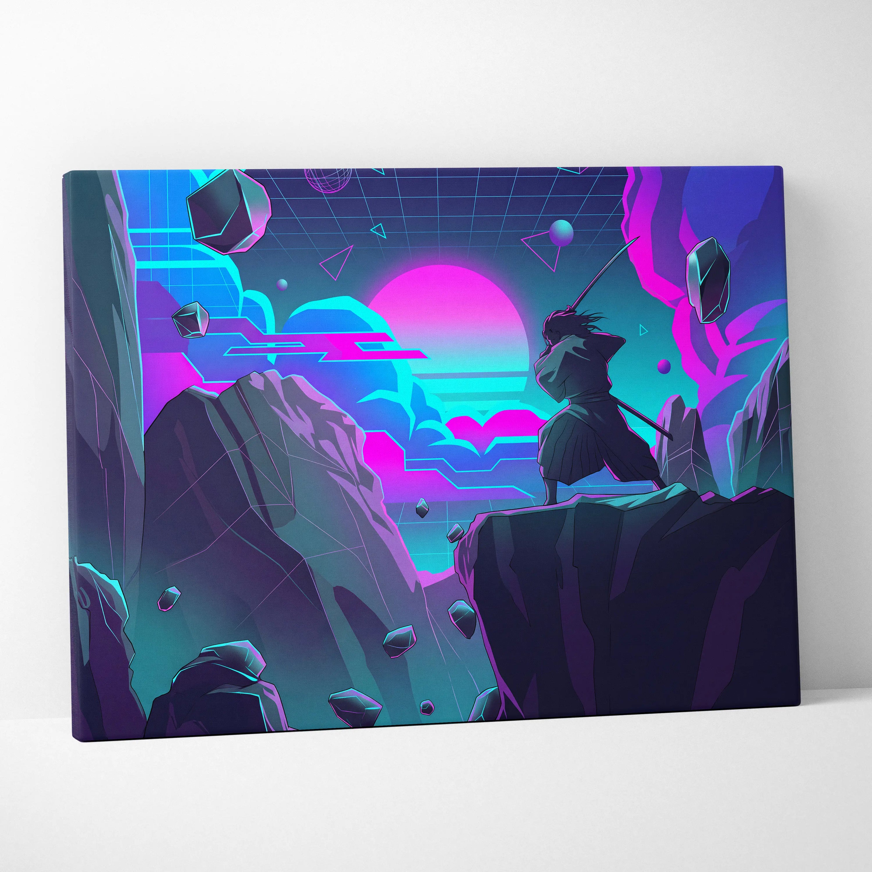 Vaporwave Neon Fantasy Canvas - Vaporwave Fantasy Canvas Neon Pink Teal Mood Dreamy Atmospheric Wall Art Cyberpunk
