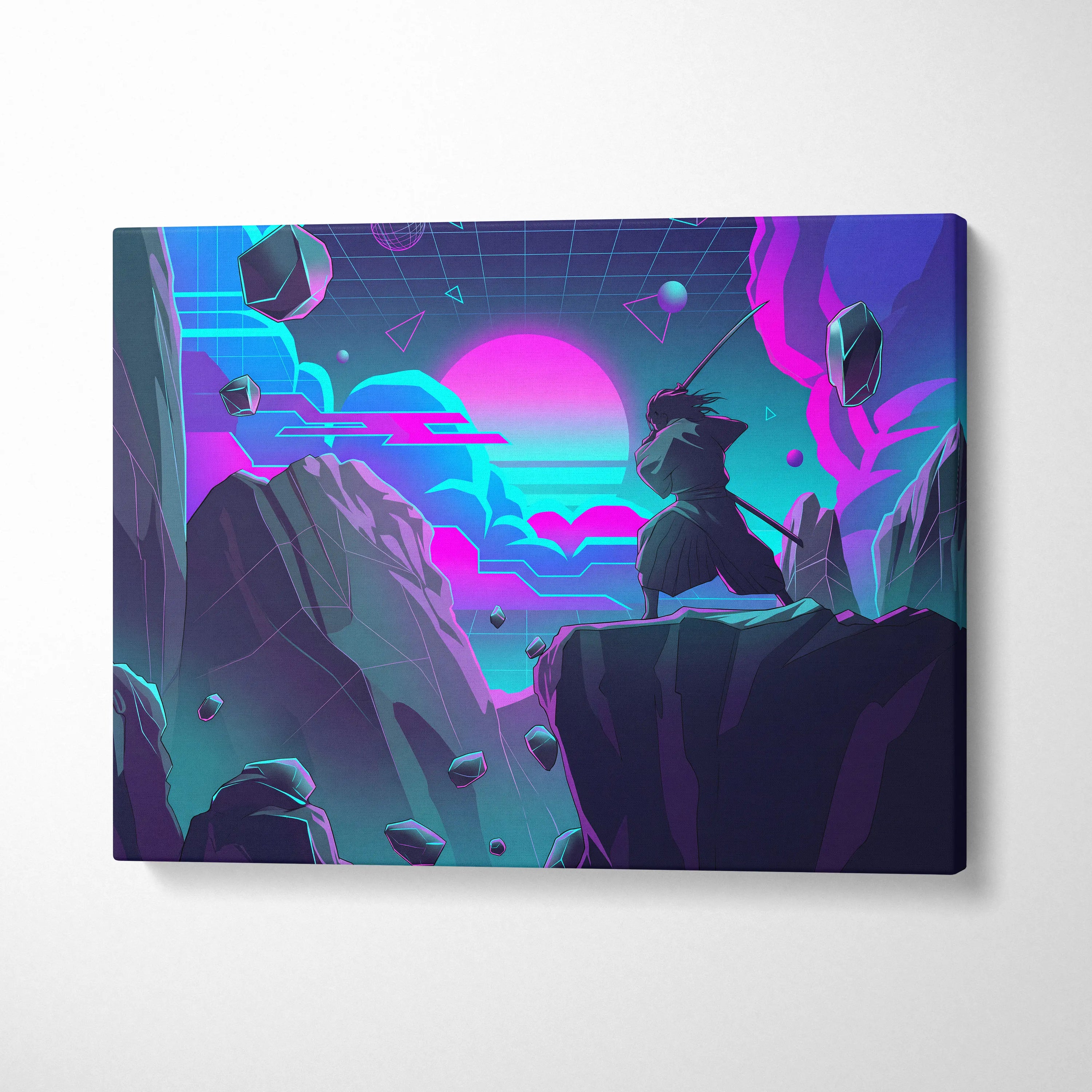 Vaporwave Neon Fantasy Canvas - Vaporwave Fantasy Canvas Neon Pink Teal Mood Dreamy Atmospheric Wall Art Cyberpunk