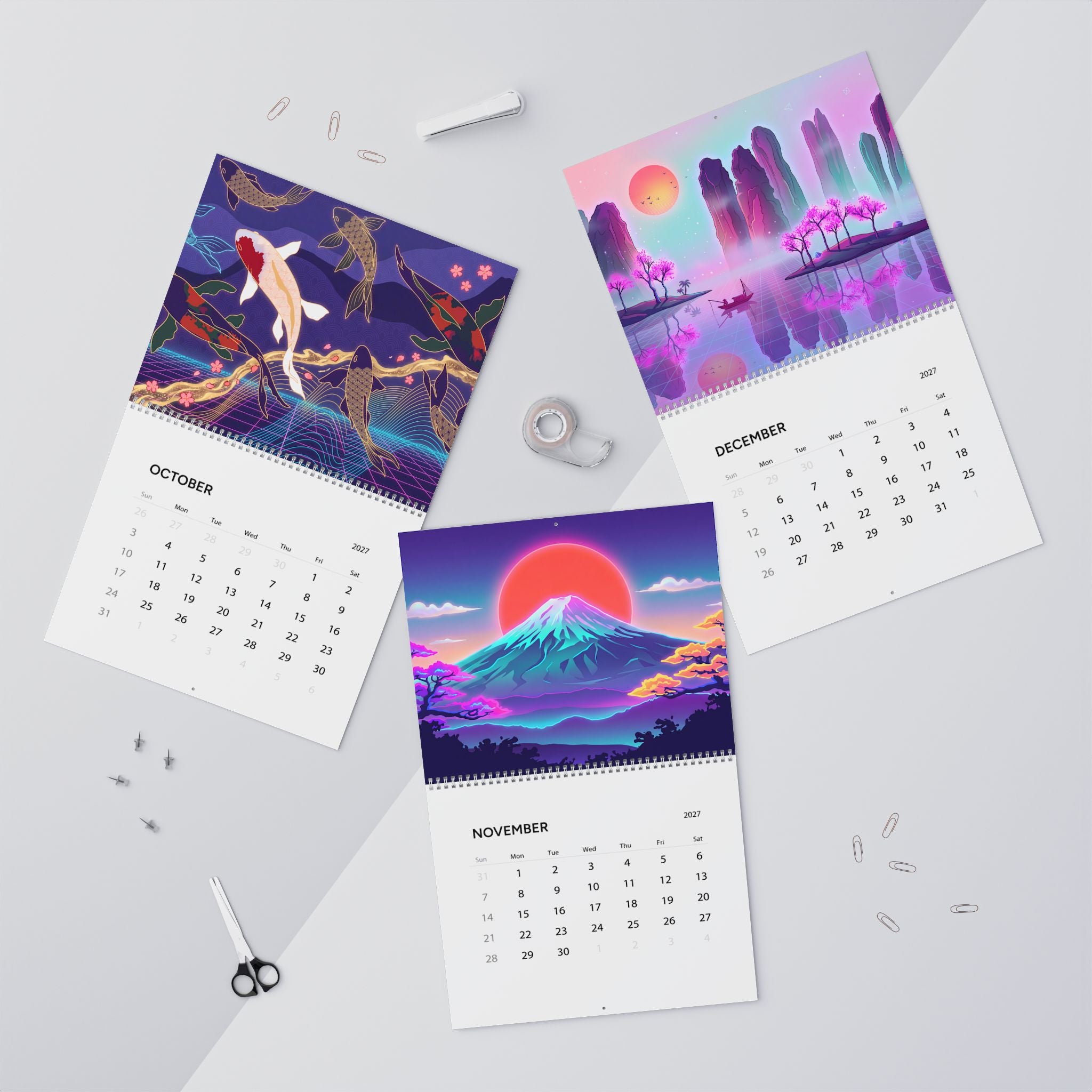 2027 Japanese Vaporwave Artwork Wall Calendar – Neon Japan Inspired Art Collection