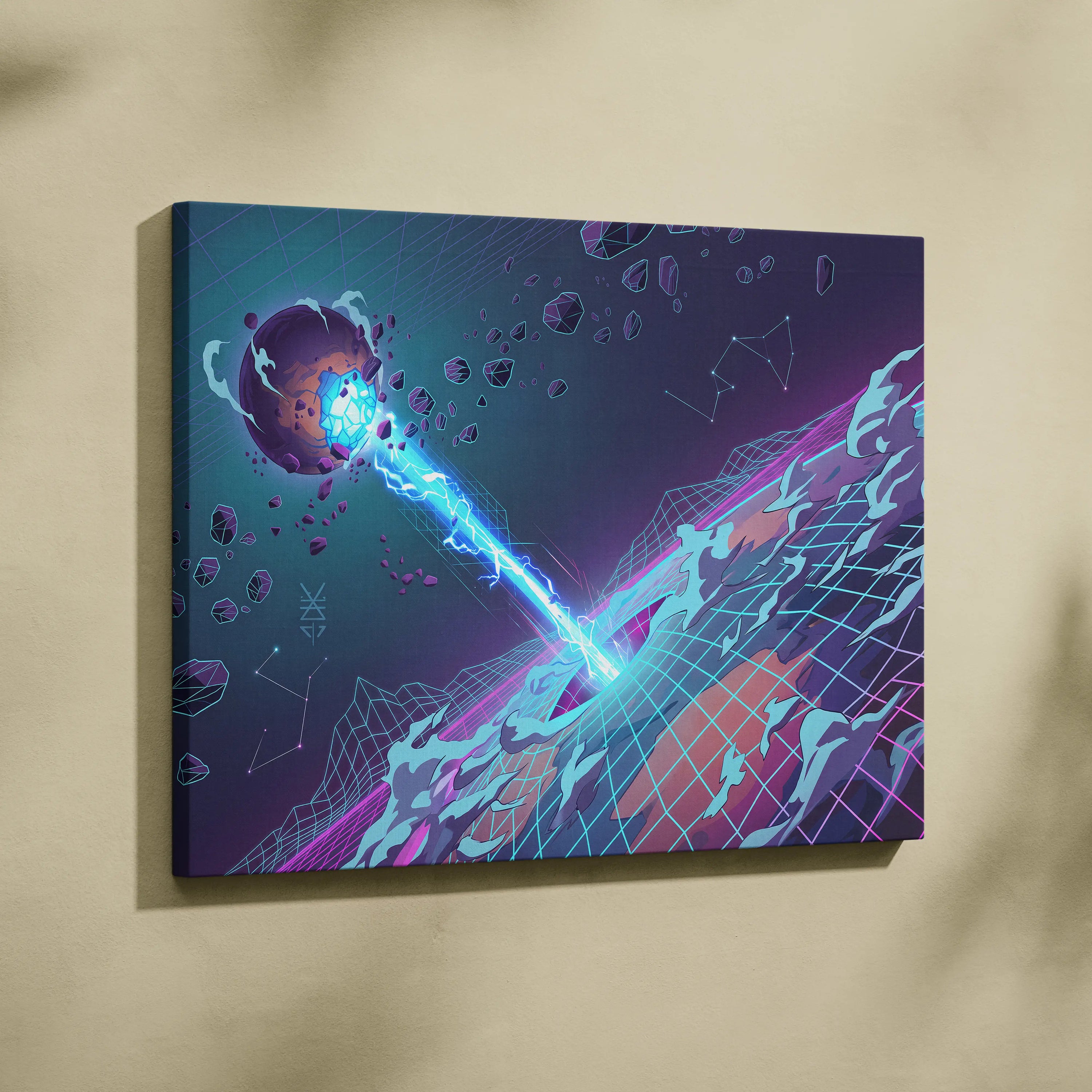 Neon Vaporwave Dream Canvas - Vaporwave Neon City Sunset Pink Blue Living Room Retro Futurism Dreamy Mood Canvas