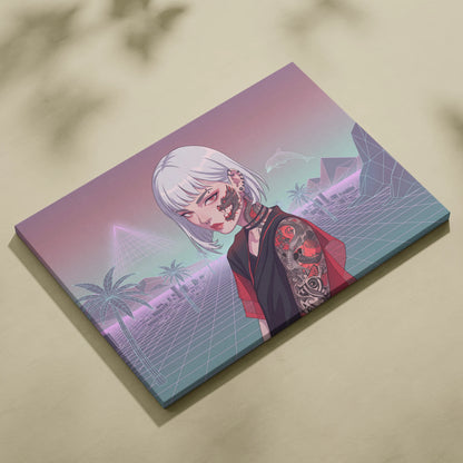 Vaporwave Neon Portrait Canvas - Female Vaporwave Character Neon Pink Teal Bedroom Decor Dreamy Retro Futurism Canvas