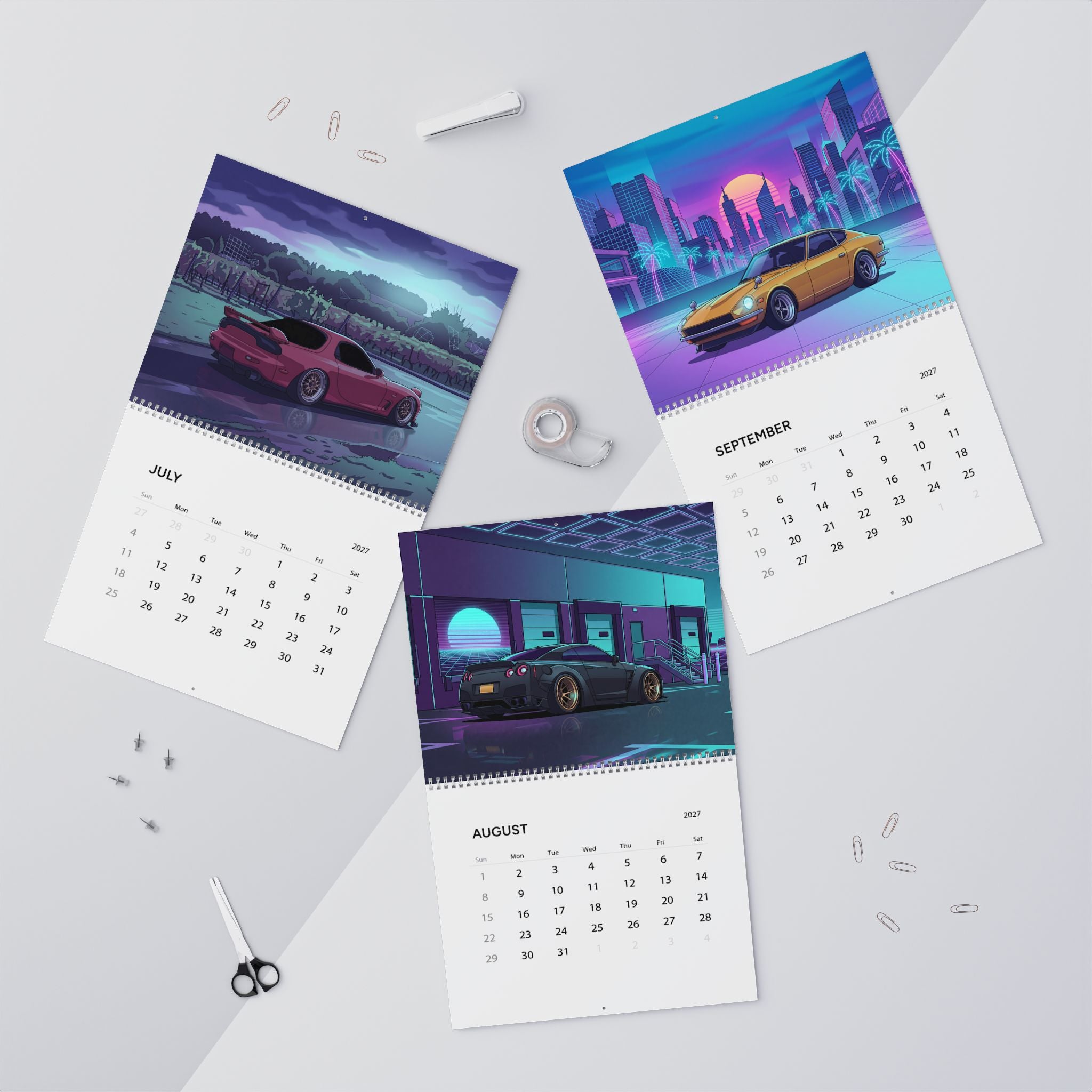 2027 JDM Vaporwave Wall Calendar – Japanese Tuner Cars, Street Performance & Retro Neon Artwork Collection