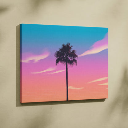 Neon Palm Sunset Vaporwave Canvas - Palm Tree Sunset Neon Living Room Vaporwave Dreamy Retro Mood Wall Art Canvas Print