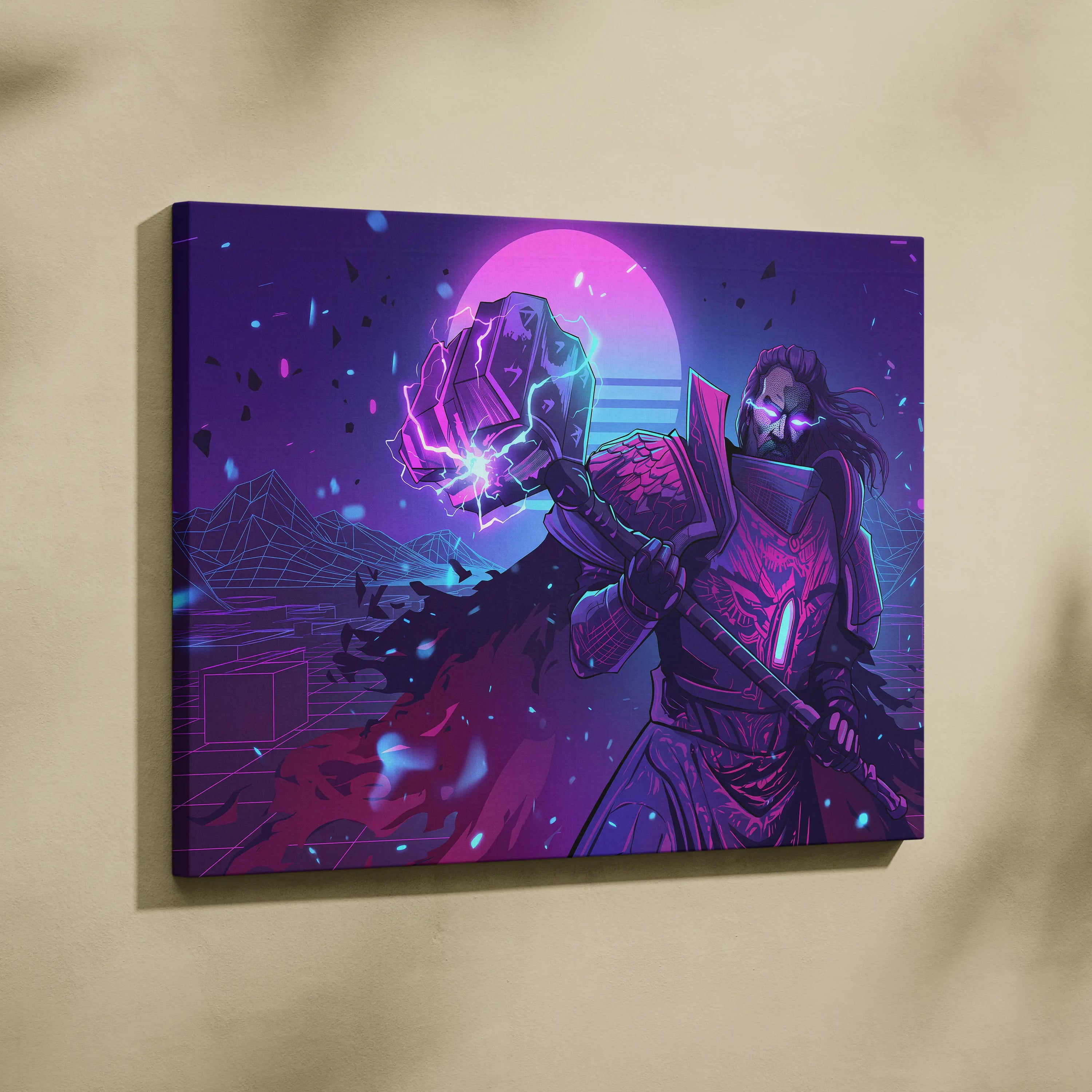 Vaporwave Neon Dream Canvas - Vaporwave Neon Pink Cyan Living Room Retro Mystical Mood Wall Art Canvas