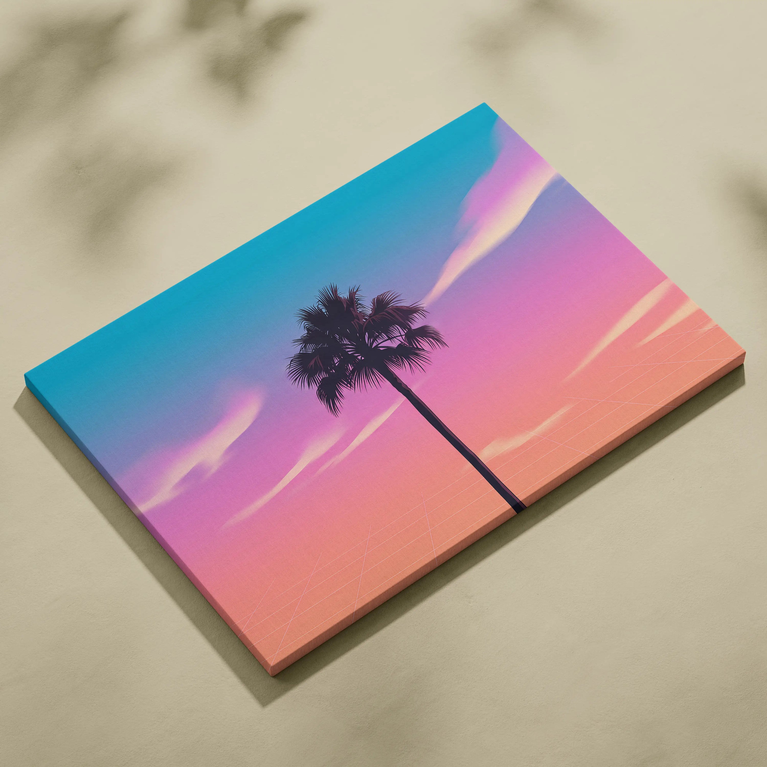 Neon Palm Sunset Vaporwave Canvas - Palm Tree Sunset Neon Living Room Vaporwave Dreamy Retro Mood Wall Art Canvas Print