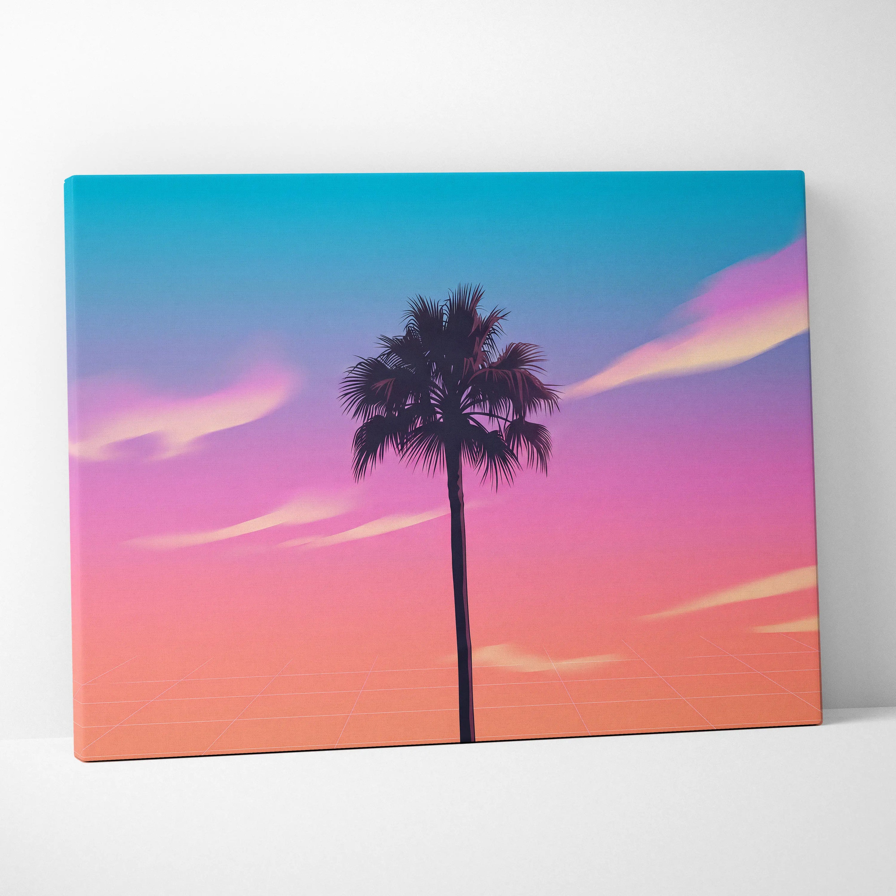 Neon Palm Sunset Vaporwave Canvas - Palm Tree Sunset Neon Living Room Vaporwave Dreamy Retro Mood Wall Art Canvas Print