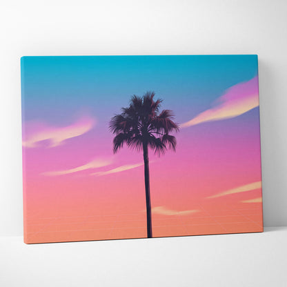 Neon Palm Sunset Vaporwave Canvas - Palm Tree Sunset Neon Living Room Vaporwave Dreamy Retro Mood Wall Art Canvas Print