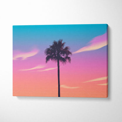 Neon Palm Sunset Vaporwave Canvas - Palm Tree Sunset Neon Living Room Vaporwave Dreamy Retro Mood Wall Art Canvas Print