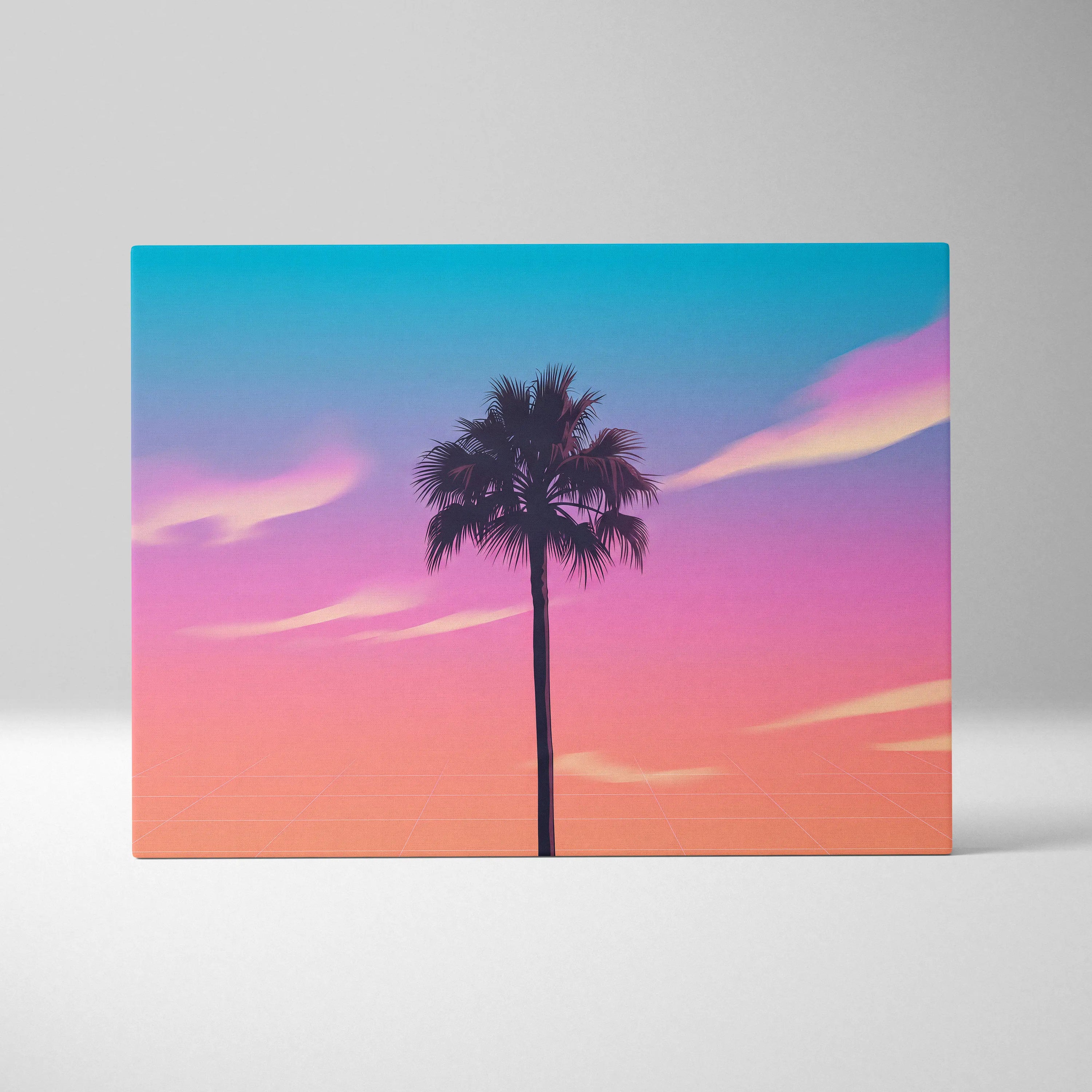 Neon Palm Sunset Vaporwave Canvas - Palm Tree Sunset Neon Living Room Vaporwave Dreamy Retro Mood Wall Art Canvas Print