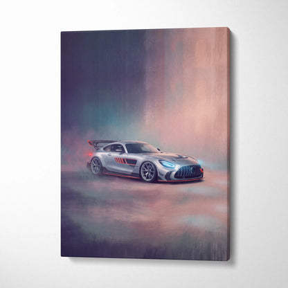 Silver mercedes-amg gt r with red accents and rear spoiler on luxury supercar canvas wall art print