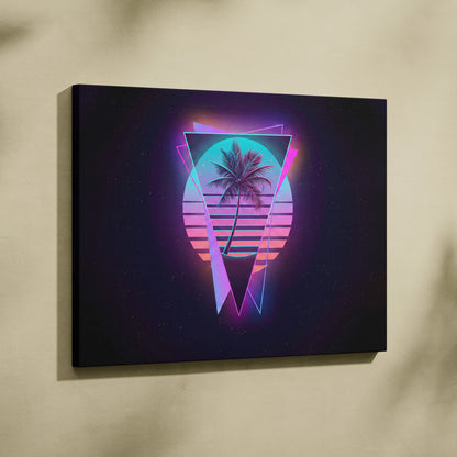 Neon Palm Sunset Canvas - Palm Pink Purple Cyan Living Room Vaporwave Dreamy Mood Retro Futurism Wall Art Canvas