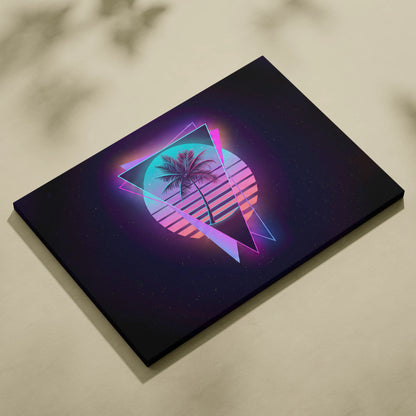 Neon Palm Sunset Canvas - Palm Pink Purple Cyan Living Room Vaporwave Dreamy Mood Retro Futurism Wall Art Canvas