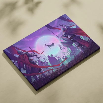 Vaporwave Neon Fantasy Canvas - Medieval Knight Neon Pink Vaporwave Living Room Epic Retro Futurism Fantasy Art Canvas