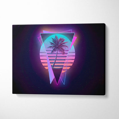 Neon Palm Sunset Canvas - Palm Pink Purple Cyan Living Room Vaporwave Dreamy Mood Retro Futurism Wall Art Canvas