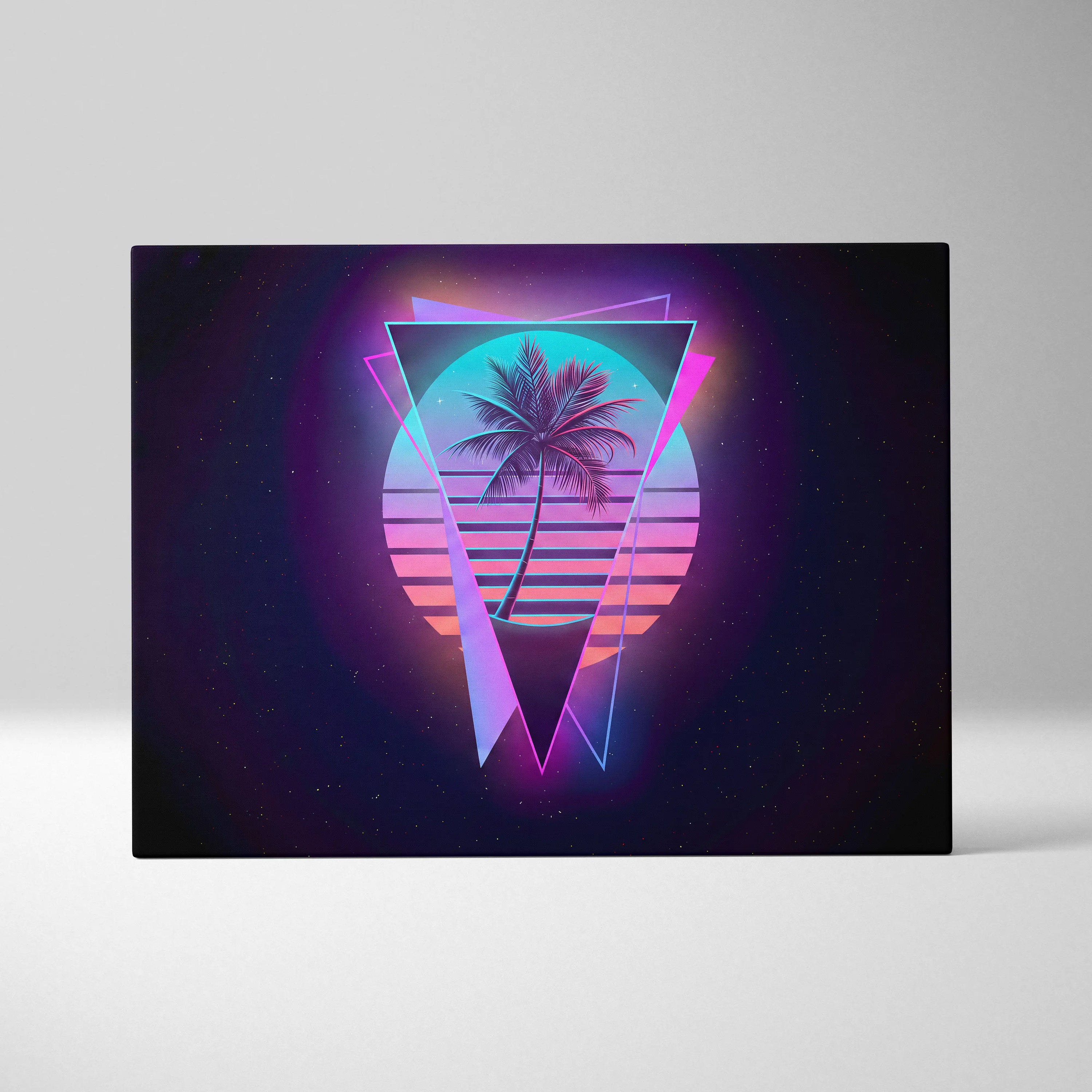 Neon Palm Sunset Canvas - Palm Pink Purple Cyan Living Room Vaporwave Dreamy Mood Retro Futurism Wall Art Canvas