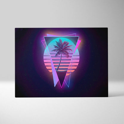Neon Palm Sunset Canvas - Palm Pink Purple Cyan Living Room Vaporwave Dreamy Mood Retro Futurism Wall Art Canvas