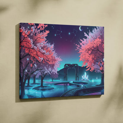 Neon Vaporwave Blossom Canvas - Cherry Blossom Neon Wall Art Vaporwave Dreamy Retro Futurism Mood Canvas
