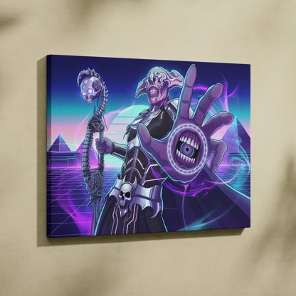 Vaporwave Skull Nebula Art - Skull Neon Purple Blue Living Room Vaporwave Mood Dreamlike Futurism Neon Celestial Canvas