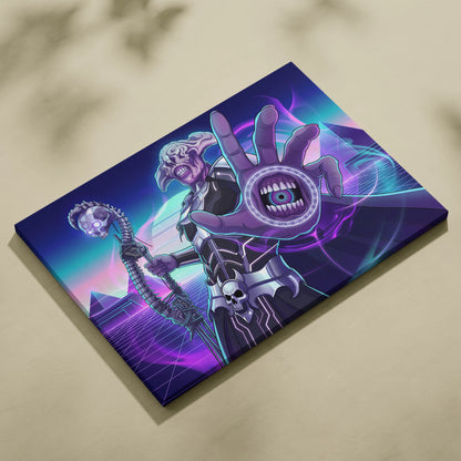 Vaporwave Skull Nebula Art - Skull Neon Purple Blue Living Room Vaporwave Mood Dreamlike Futurism Neon Celestial Canvas