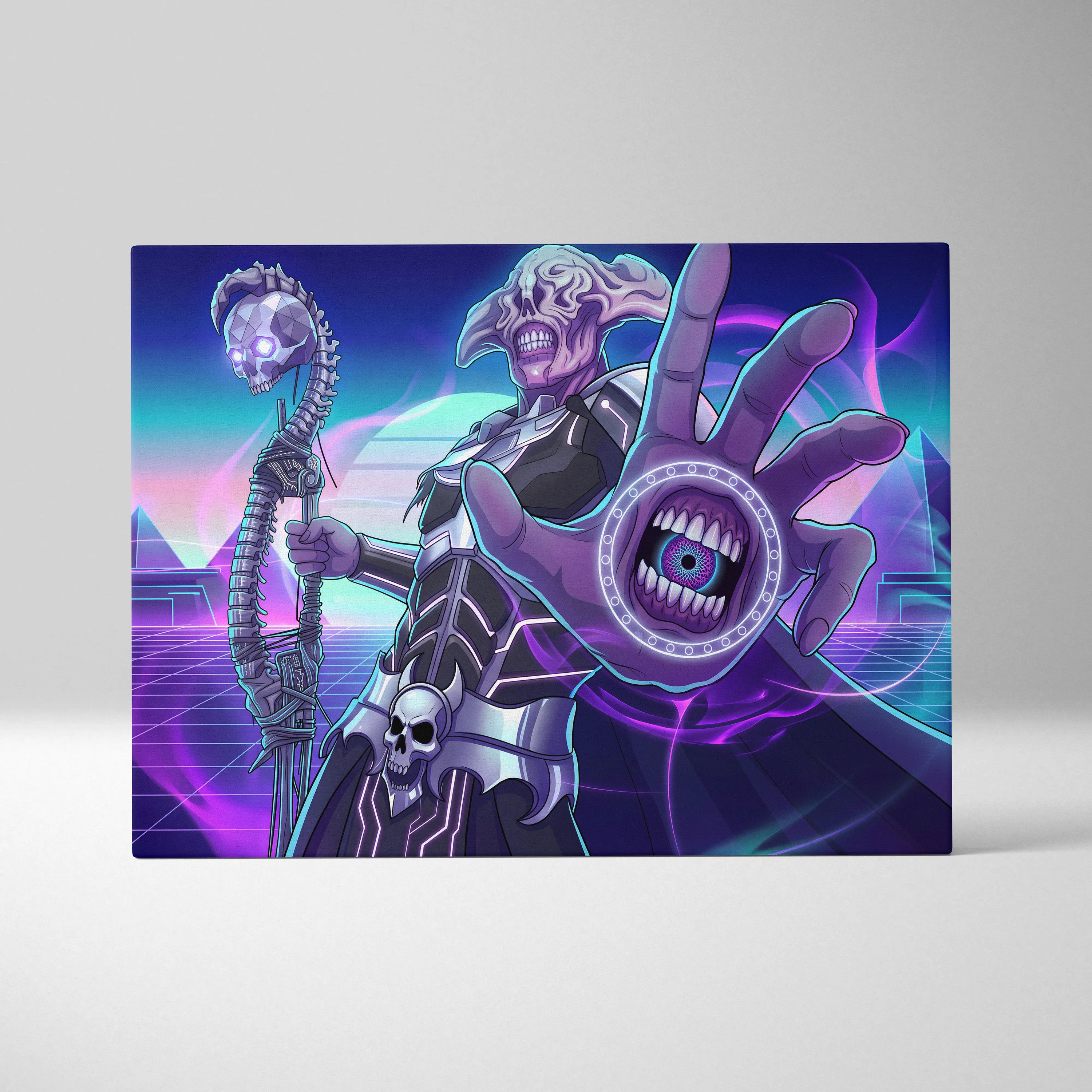 Vaporwave Skull Nebula Art - Skull Neon Purple Blue Living Room Vaporwave Mood Dreamlike Futurism Neon Celestial Canvas