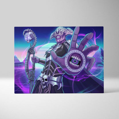 Vaporwave Skull Nebula Art - Skull Neon Purple Blue Living Room Vaporwave Mood Dreamlike Futurism Neon Celestial Canvas