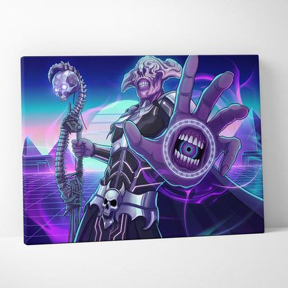 Vaporwave Skull Nebula Art - Skull Neon Purple Blue Living Room Vaporwave Mood Dreamlike Futurism Neon Celestial Canvas