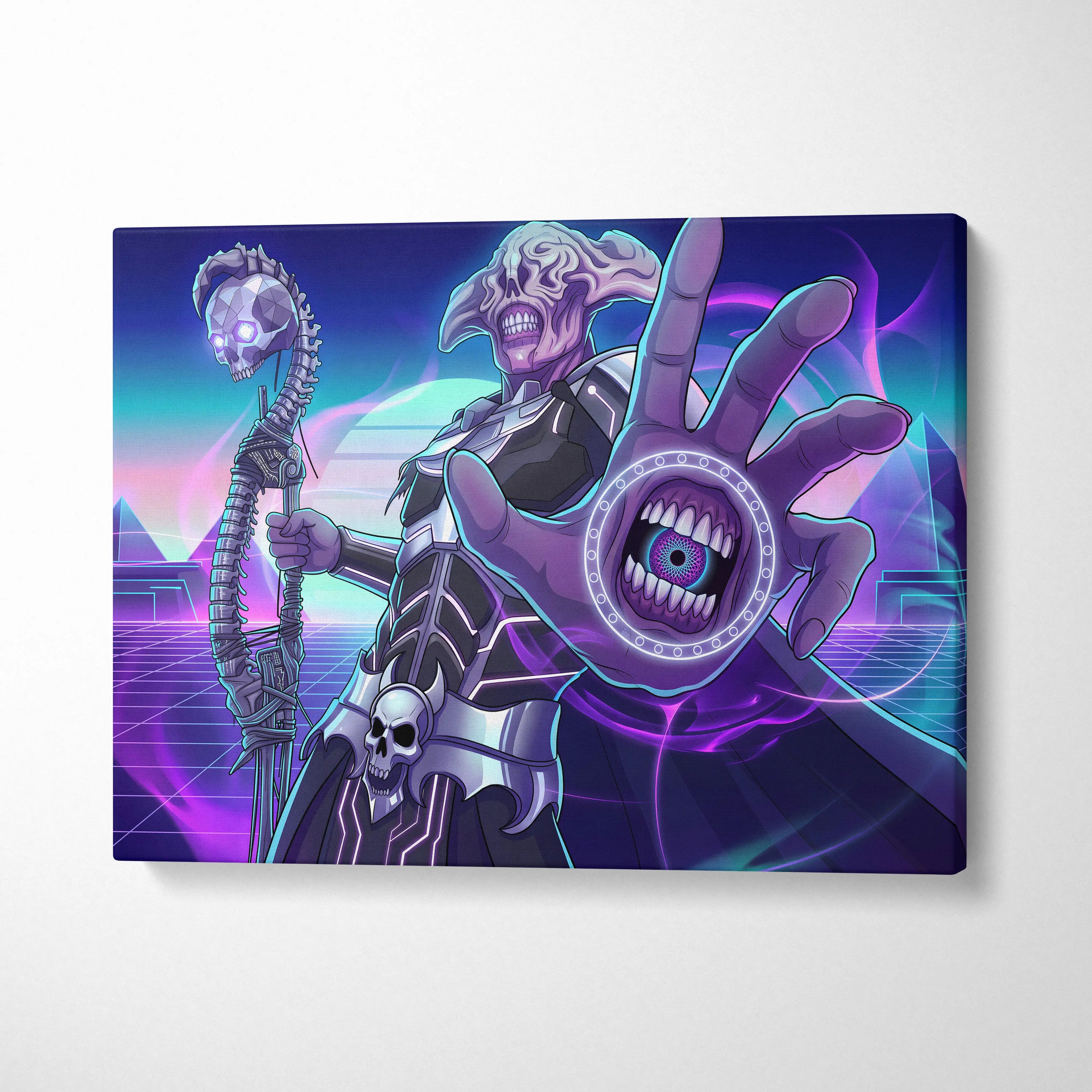 Vaporwave Skull Nebula Art - Skull Neon Purple Blue Living Room Vaporwave Mood Dreamlike Futurism Neon Celestial Canvas