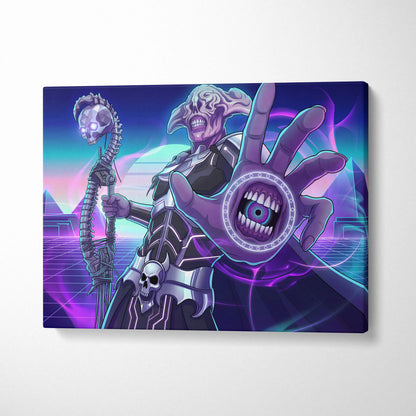 Vaporwave Skull Nebula Art - Skull Neon Purple Blue Living Room Vaporwave Mood Dreamlike Futurism Neon Celestial Canvas