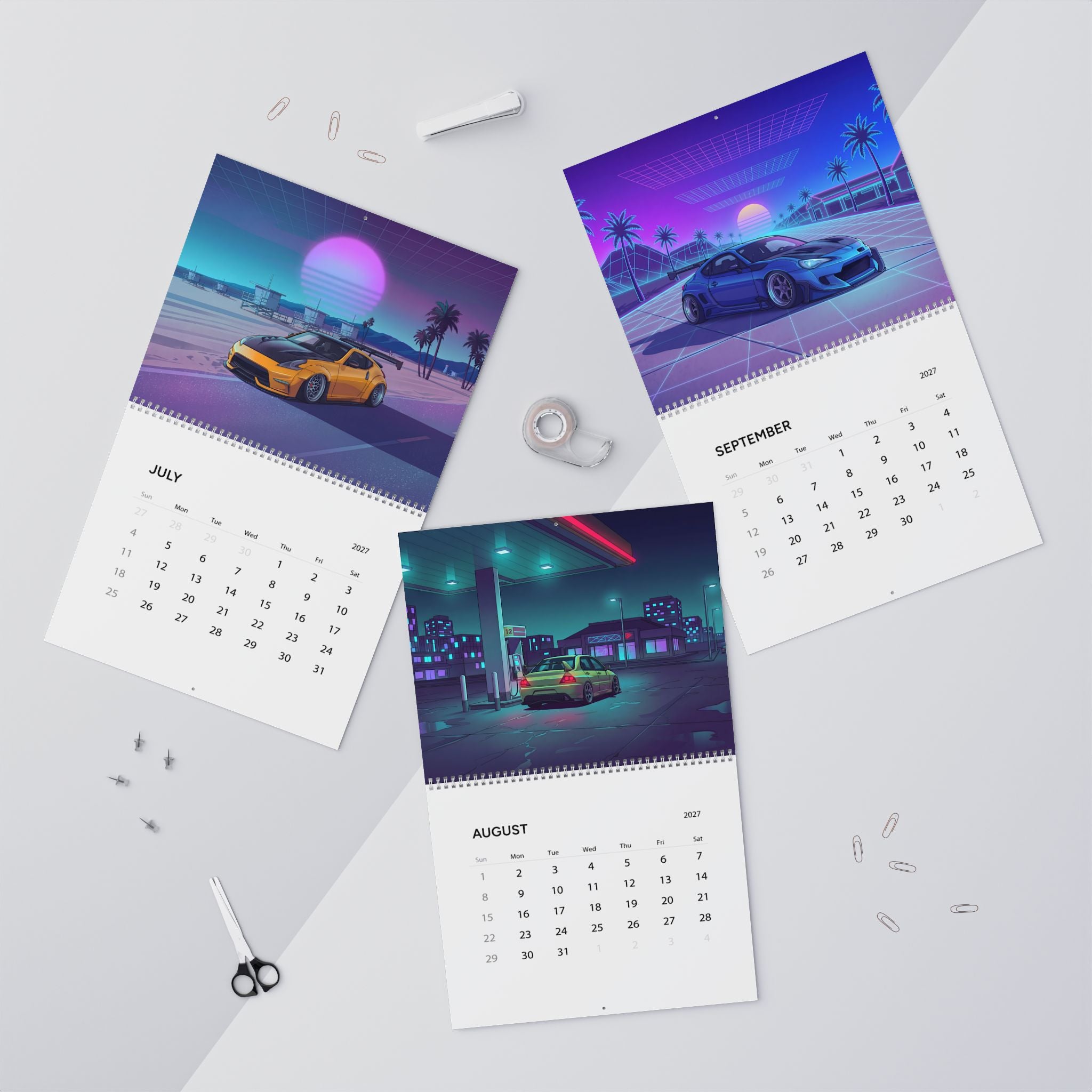 2027 Japanese Car Vaporwave Wall Calendar – JDM Performance, Street Cars & Neon Artwork Collection