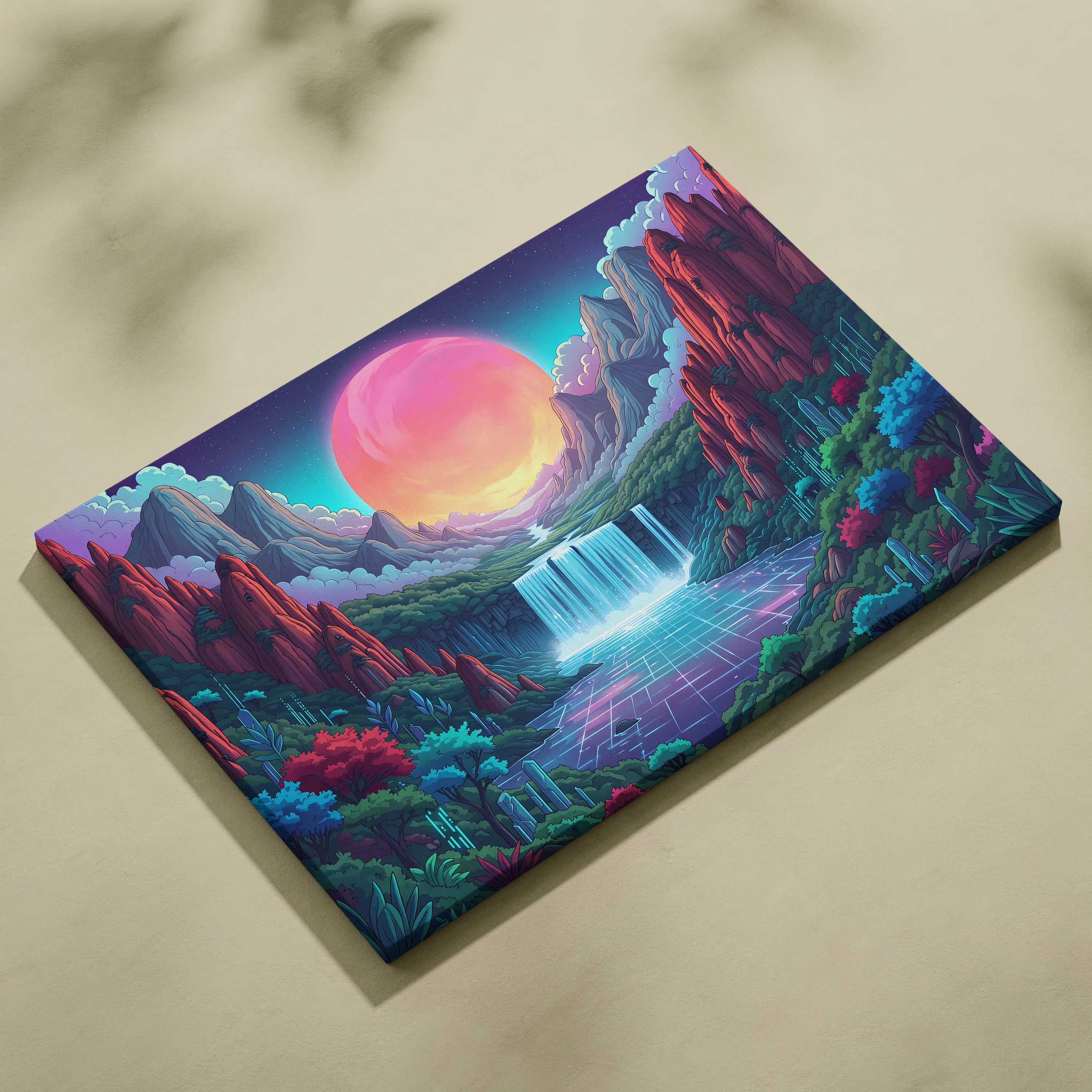 Vaporwave Neon Sunset Dreamscape - Vaporwave Canvas Art Neon Pink Purple Living Room Decor Retro Futurist Mood Canvas