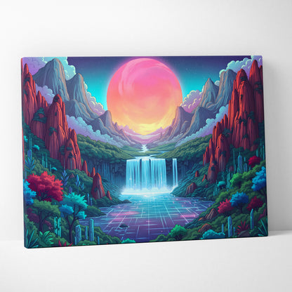 Vaporwave Neon Sunset Dreamscape - Vaporwave Canvas Art Neon Pink Purple Living Room Decor Retro Futurist Mood Canvas