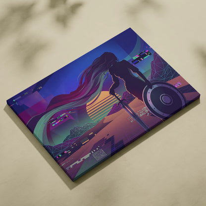 Vaporwave Neon Dream Canvas - Vaporwave Figure Neon Pink Purple Blue Living Room Decor Vaporwave Dreamy Mood Neon Neo-Retro Futurism Museum Canvas