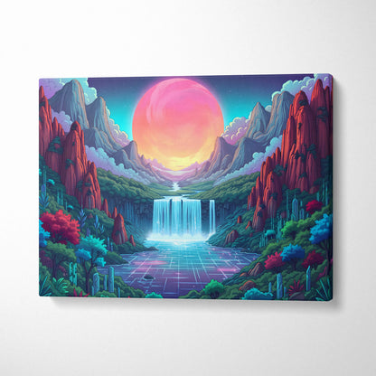 Vaporwave Neon Sunset Dreamscape - Vaporwave Canvas Art Neon Pink Purple Living Room Decor Retro Futurist Mood Canvas