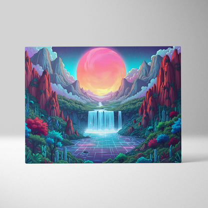 Vaporwave Neon Sunset Dreamscape - Vaporwave Canvas Art Neon Pink Purple Living Room Decor Retro Futurist Mood Canvas