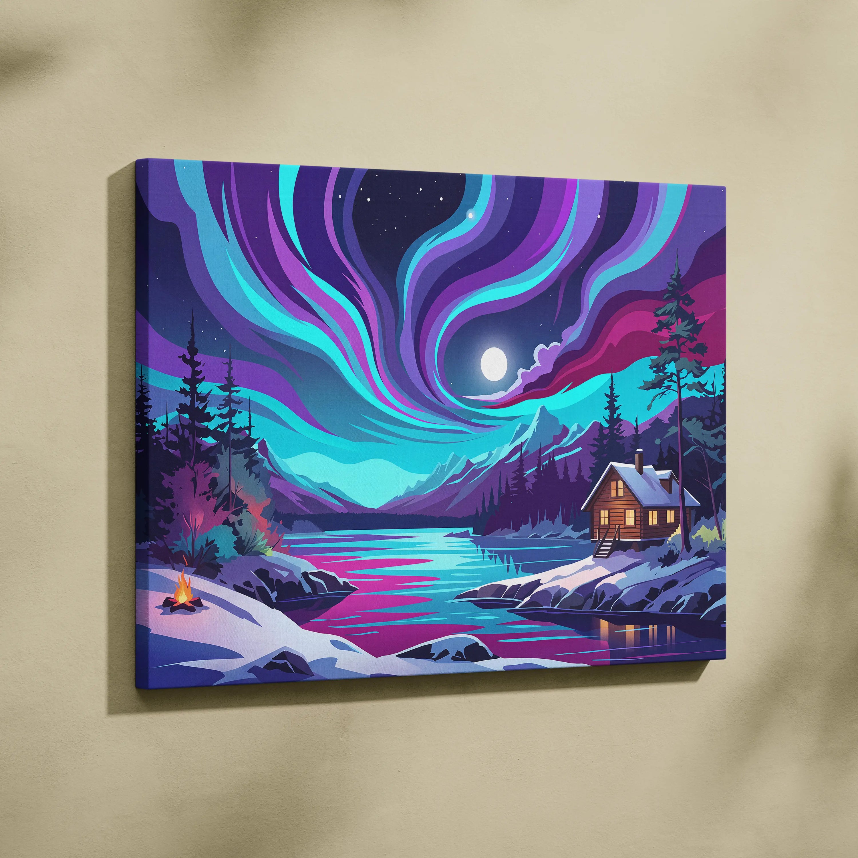 Neon Night Vaporwave Canvas - Vaporwave Landscape Purple Teal Living Room Synthwave Dreamy Night Retro Wall Art Canvas
