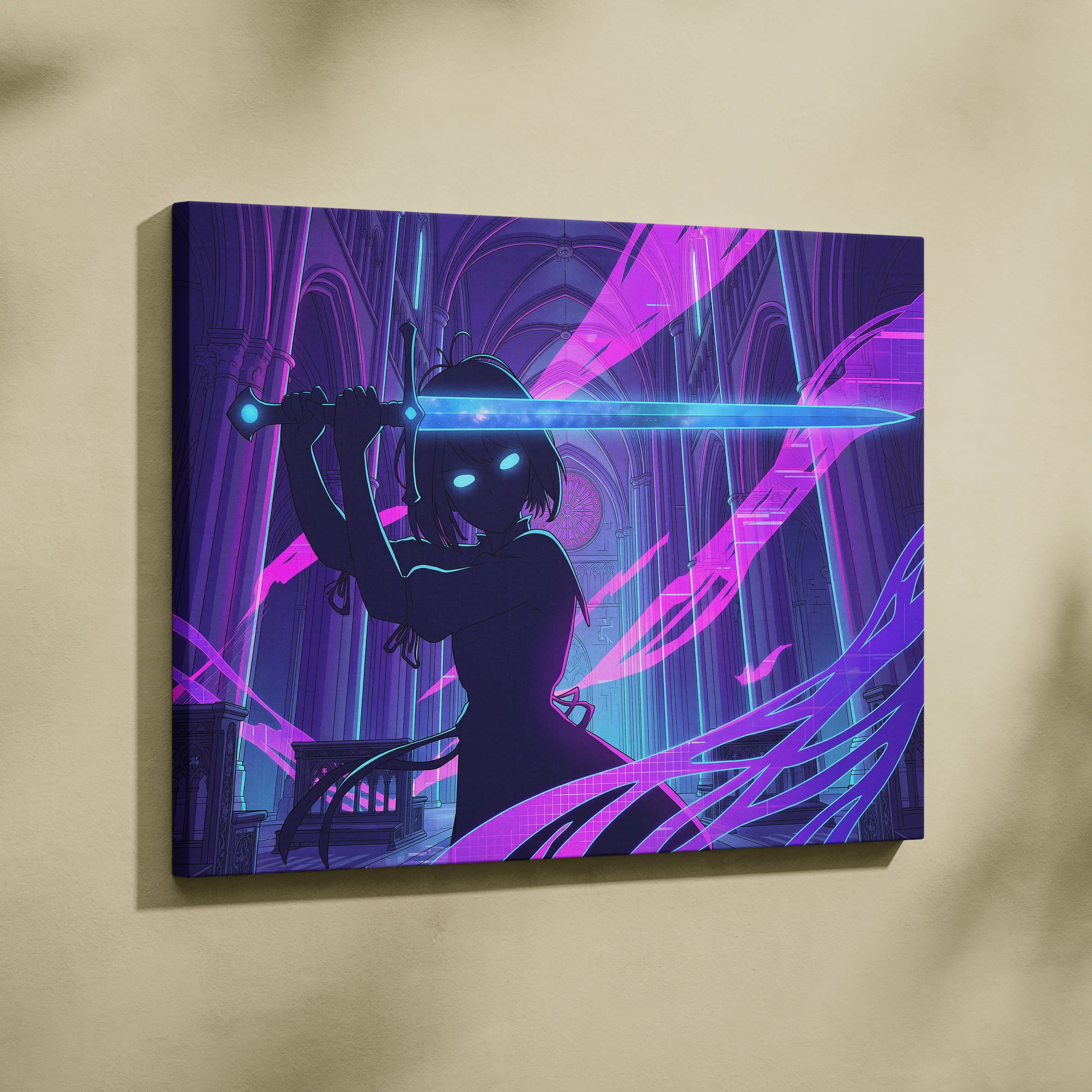 Neon Vaporwave Cathedral - Cathedral Neon Pink Purple Blue Vaporwave Dreamy Mood Retro Futurism Neon Canvas