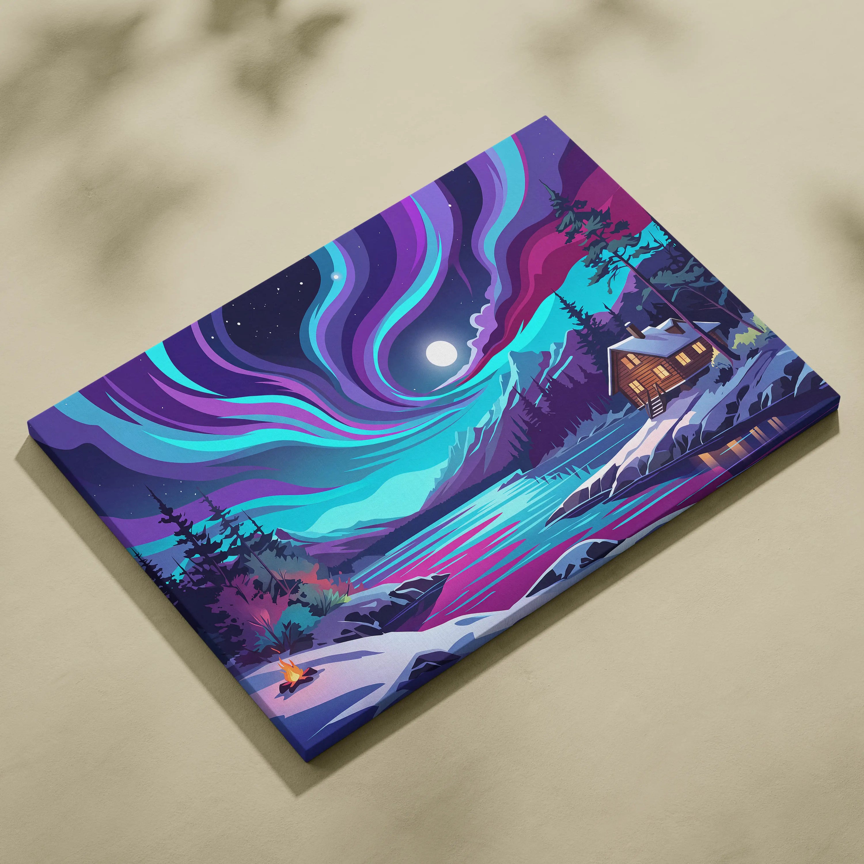 Neon Night Vaporwave Canvas - Vaporwave Landscape Purple Teal Living Room Synthwave Dreamy Night Retro Wall Art Canvas